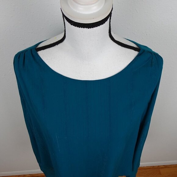 Jessica Simpson Bell Sleeve Top Women's Plus Size 1X Teal Blue Lined Boho Loose - Picture 4 of 14